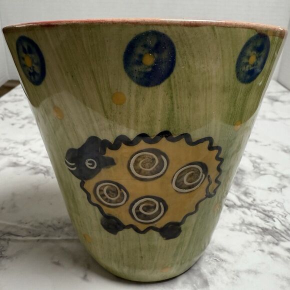 Belinda Brayshaw Pottery Irish Sheep Lamb Pot Vase Green Artist Signed - Picture 1 of 8